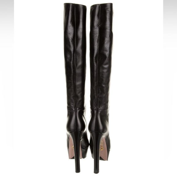 GUCCI LEATHER KNEE HIGH BOOTS 5.75” sky high heels & 1.75” platforms size 37.5 - Picture 3 of 16